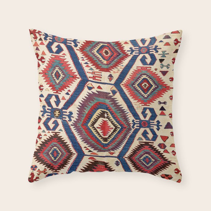 Konya Central Anatolian Antique Kilim Print Throw Pillow Gallery Image 6