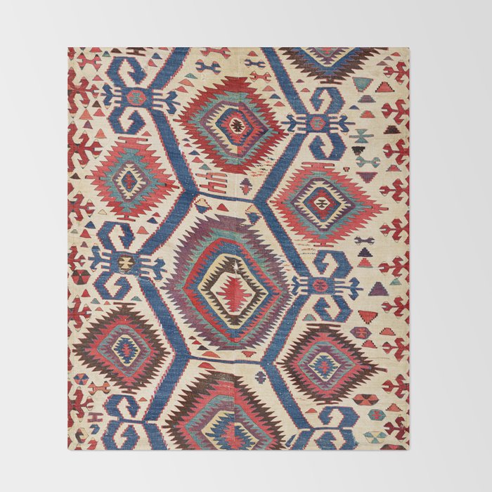 Konya Central Anatolian Antique Kilim Print Throw Blanket Gallery Image 2