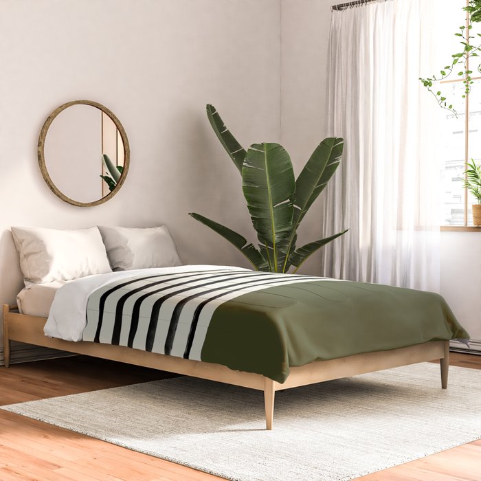 Olive Green x Stripes Comforter Gallery Image 2