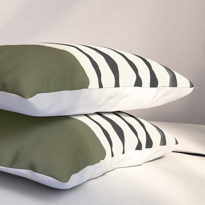 Olive Green x Stripes Pillow Sham Gallery Image 3