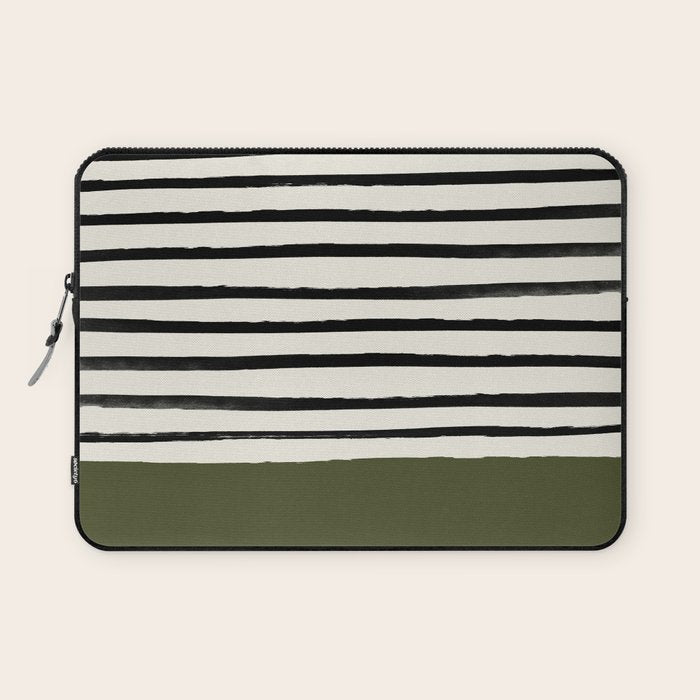 Olive Green x Stripes Laptop Sleeve Gallery Image 1