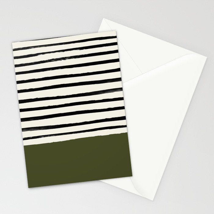 Olive Green x Stripes Stationery Card Gallery Image 2