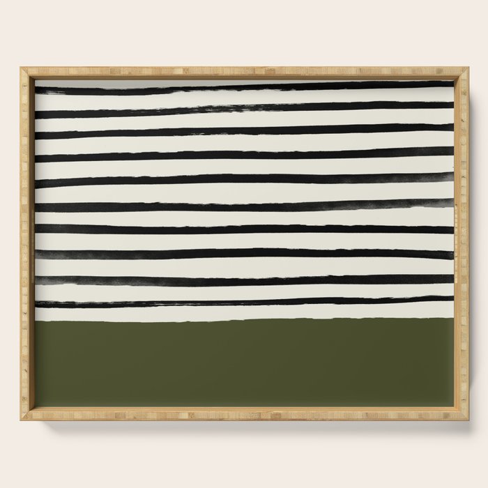 Olive Green x Stripes Serving Tray Gallery Image 1