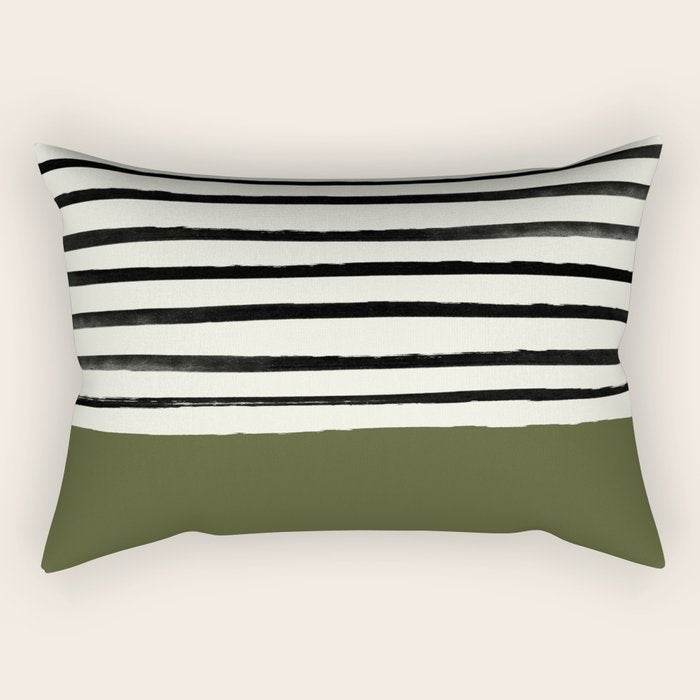 Olive Green x Stripes Rectangular Pillow Gallery Image 2