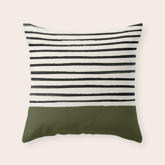 Olive Green x Stripes Throw Pillow Gallery Image 6