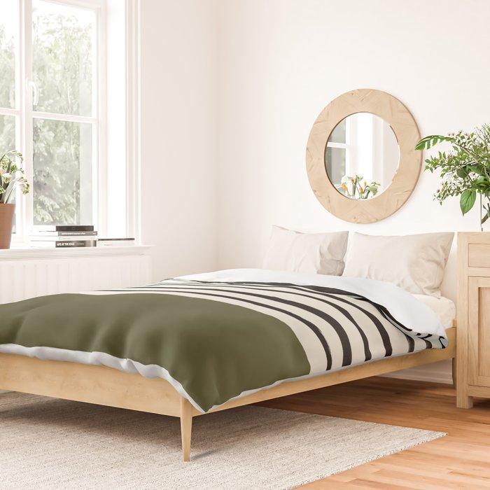Olive Green x Stripes Duvet Cover Gallery Image 2