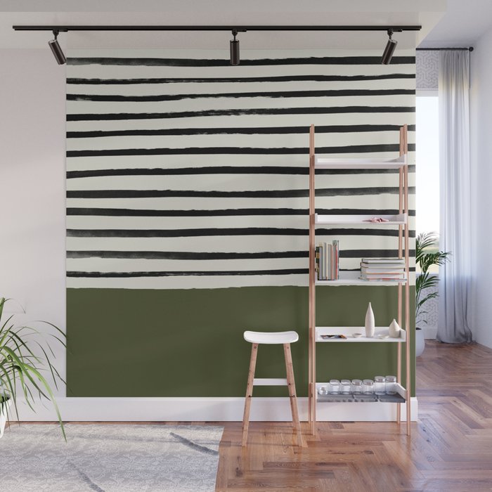 Olive Green x Stripes Wall Mural Gallery Image 1