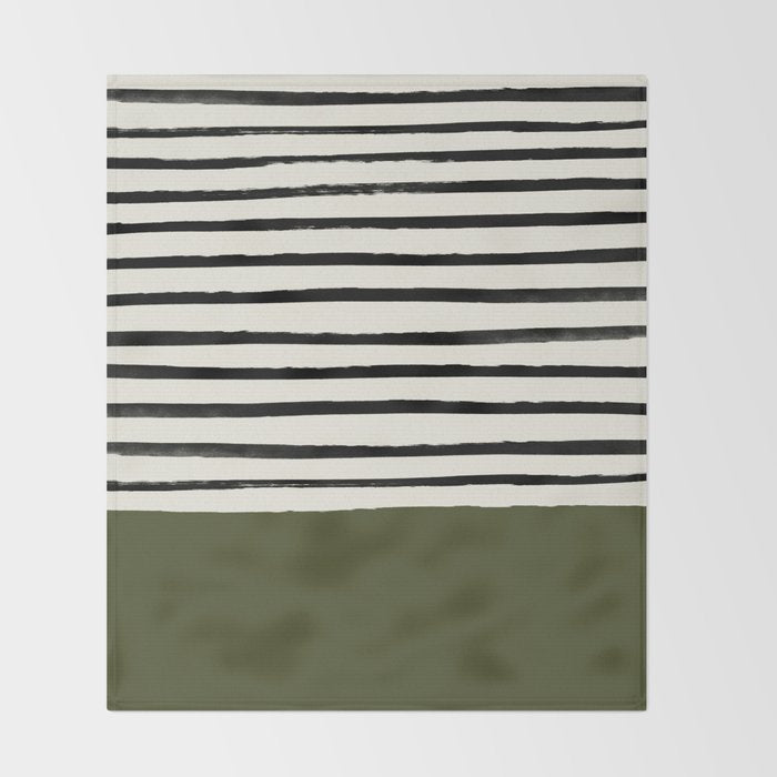 Olive Green x Stripes Throw Blanket Gallery Image 2