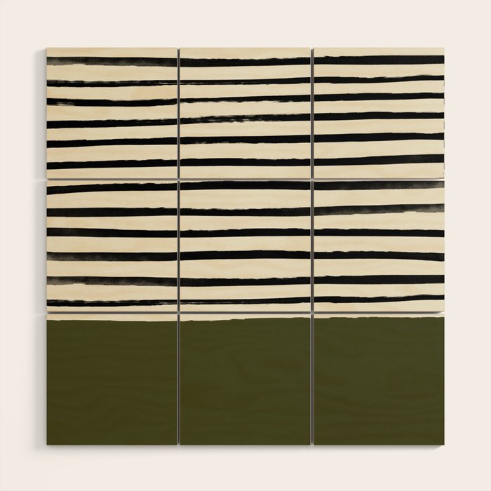 Olive Green x Stripes Wood Wall Art Gallery Image 1