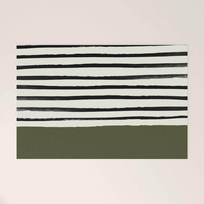 Olive Green x Stripes Welcome Mat