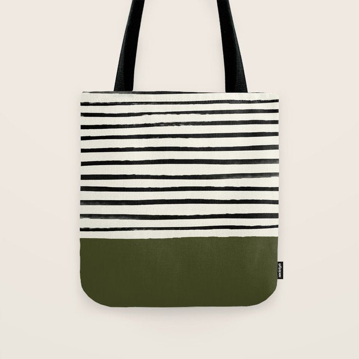 Olive Green x Stripes Tote Bag Gallery Image 1