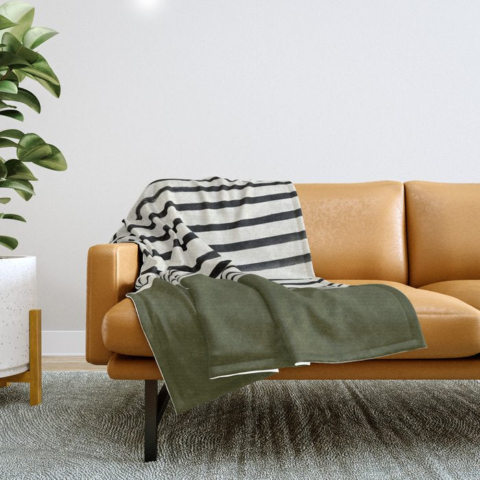 Olive Green x Stripes Throw Blanket Gallery Image 1
