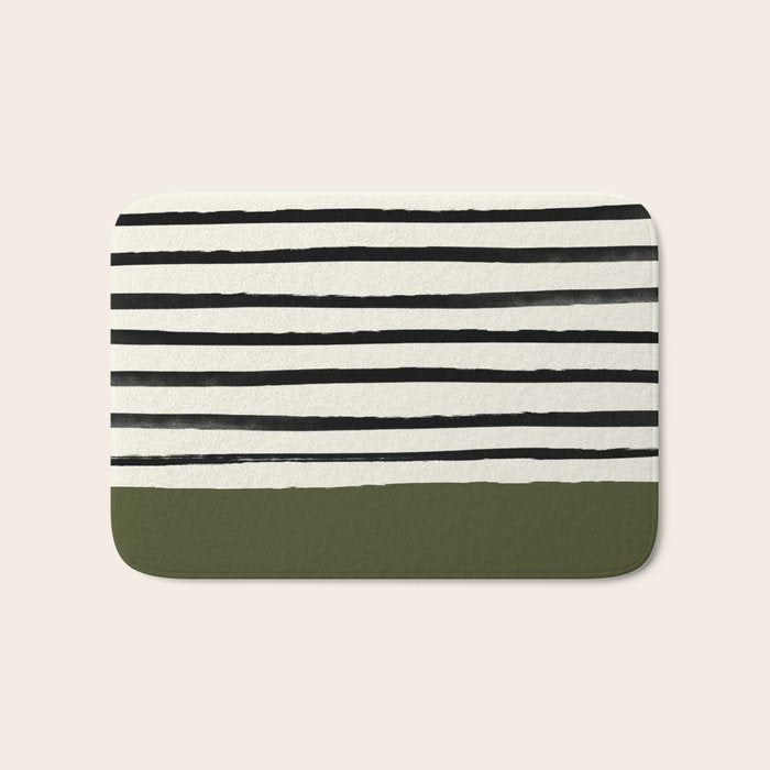 Olive Green x Stripes Bath Mat Gallery Image 1