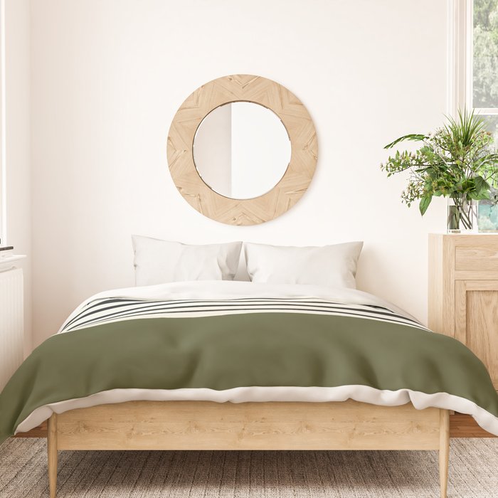 Olive Green x Stripes Duvet Cover Gallery Image 3