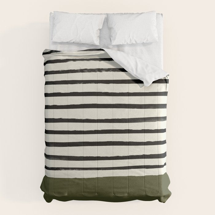 Olive Green x Stripes Comforter Gallery Image 1