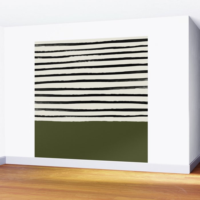 Olive Green x Stripes Wall Mural Gallery Image 2