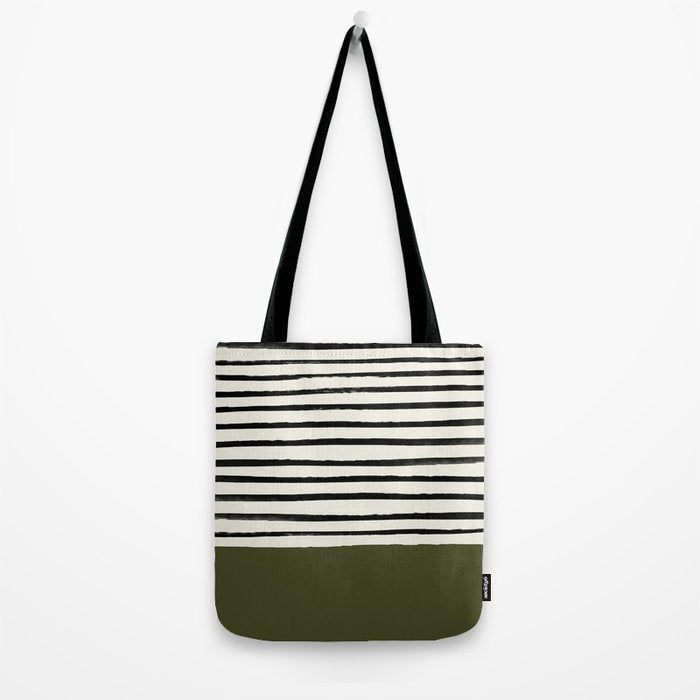 Olive Green x Stripes Tote Bag Gallery Image 2