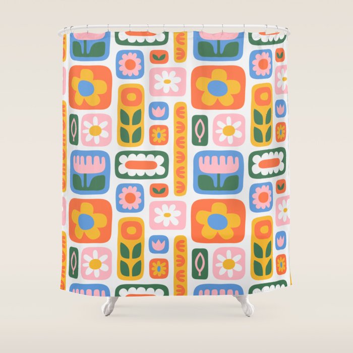 Vintage scandinavian floral art pattern Shower Curtain Gallery Image 1