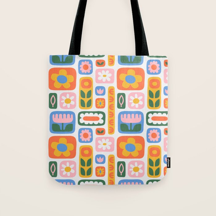 Vintage scandinavian floral art pattern Tote Bag Gallery Image 1