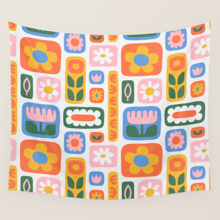 Vintage scandinavian floral art pattern Wall Tapestry Gallery Image 4