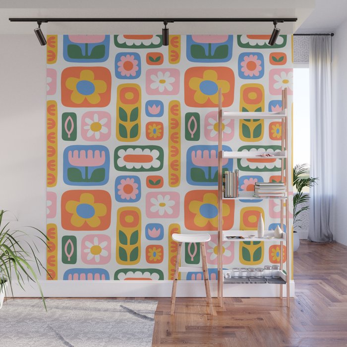 Vintage scandinavian floral art pattern Wall Mural Gallery Image 1