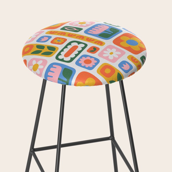 Vintage scandinavian floral art pattern Stool Gallery Image 2