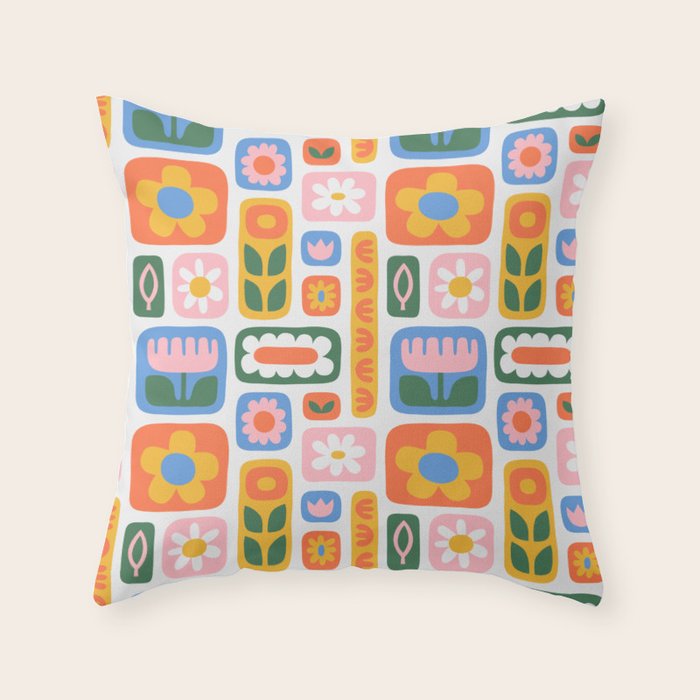 Vintage scandinavian floral art pattern Throw Pillow Gallery Image 6