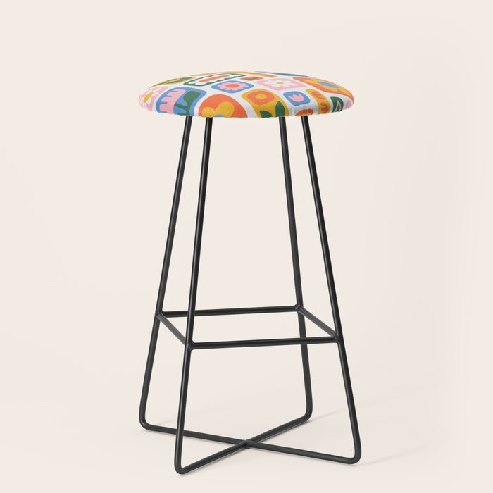 Vintage scandinavian floral art pattern Stool Gallery Image 1