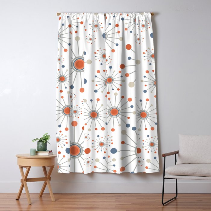 Retro Starburst Mid Century Modern Atomic Stars in Blue Orange Gray Beige Window Curtain Gallery Image 5