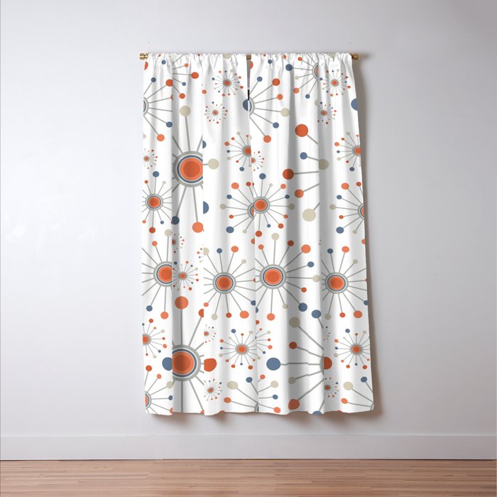 Retro Starburst Mid Century Modern Atomic Stars in Blue Orange Gray Beige Window Curtain Gallery Image 3