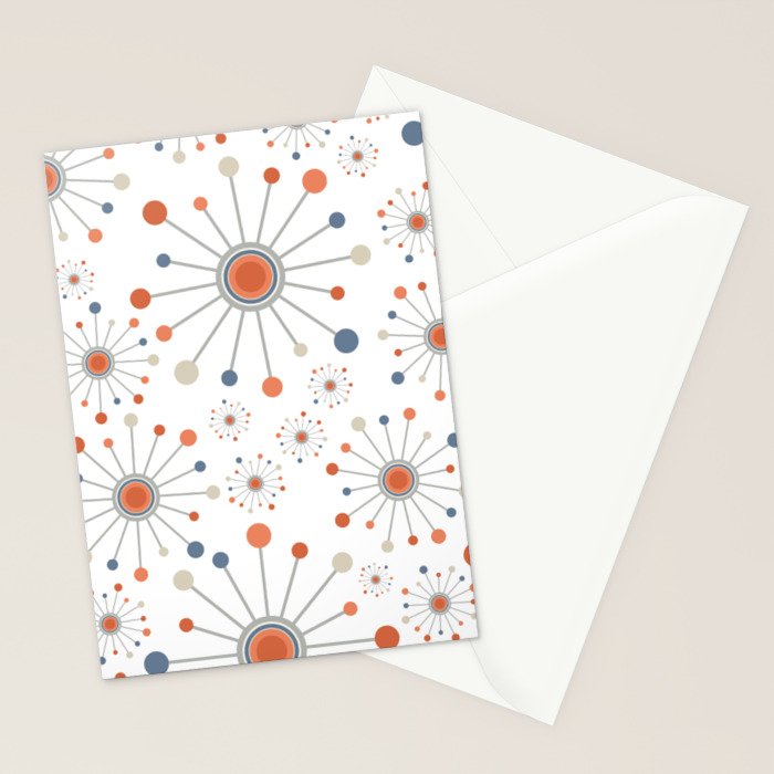 Retro Starburst Mid Century Modern Atomic Stars in Blue Orange Gray Beige Stationery Card Gallery Image 2