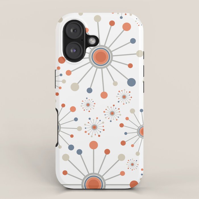 Retro Starburst Mid Century Modern Atomic Stars in Blue Orange Gray Beige iPhone Case Gallery Image 1