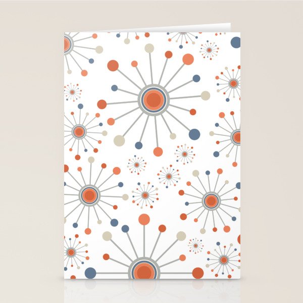 Retro Starburst Mid Century Modern Atomic Stars in Blue Orange Gray Beige Stationery Card Gallery Image 1