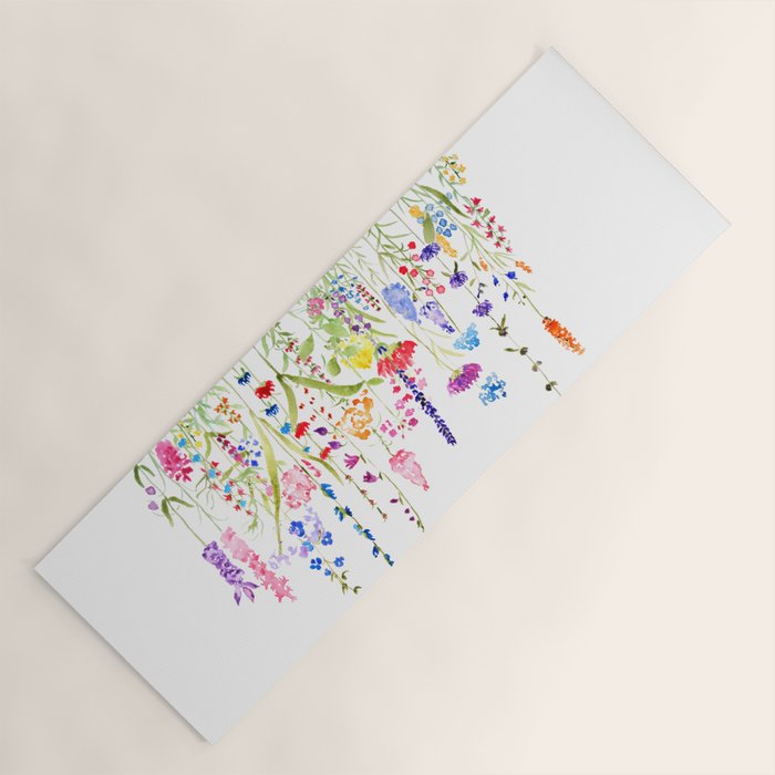 colorful wildflower fields watercolor Yoga Mat Gallery Image 1