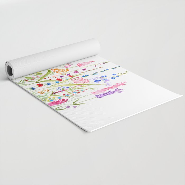 colorful wildflower fields watercolor Yoga Mat Gallery Image 2