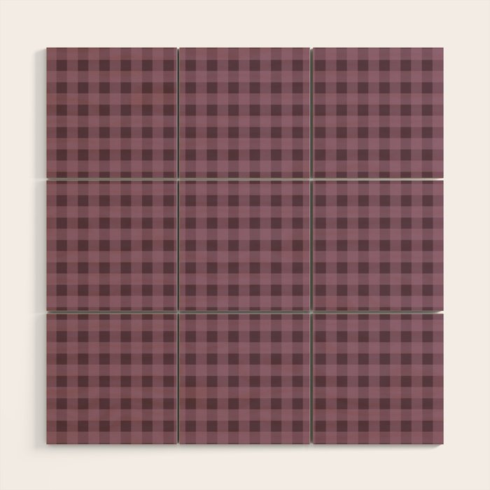 Gingham Check Pattern in Plum Mauve Wood Wall Art Gallery Image 1