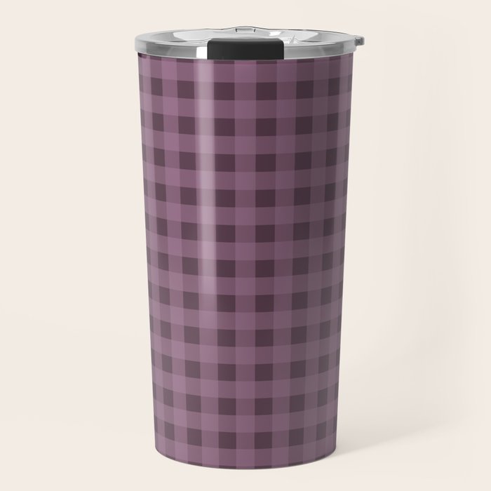 Gingham Check Pattern in Plum Mauve Travel Mug Gallery Image 1