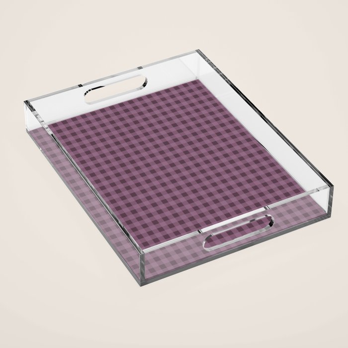 Gingham Check Pattern in Plum Mauve Acrylic Tray Gallery Image 1
