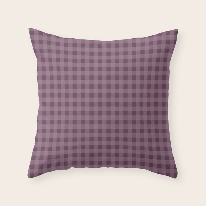 Gingham Check Pattern in Plum Mauve Throw Pillow Gallery Image 1