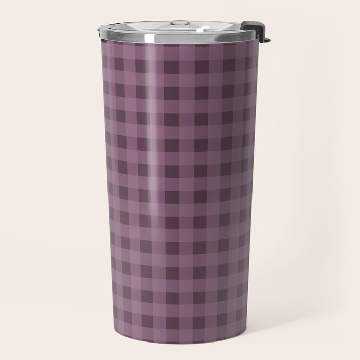 Gingham Check Pattern in Plum Mauve Travel Mug Gallery Image 2