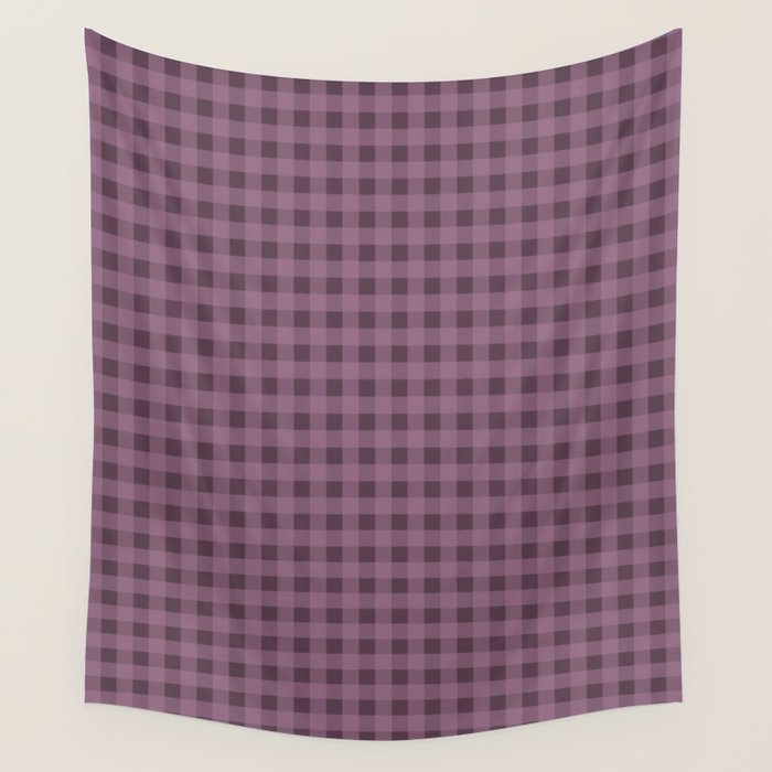 Gingham Check Pattern in Plum Mauve Wall Tapestry Gallery Image 4
