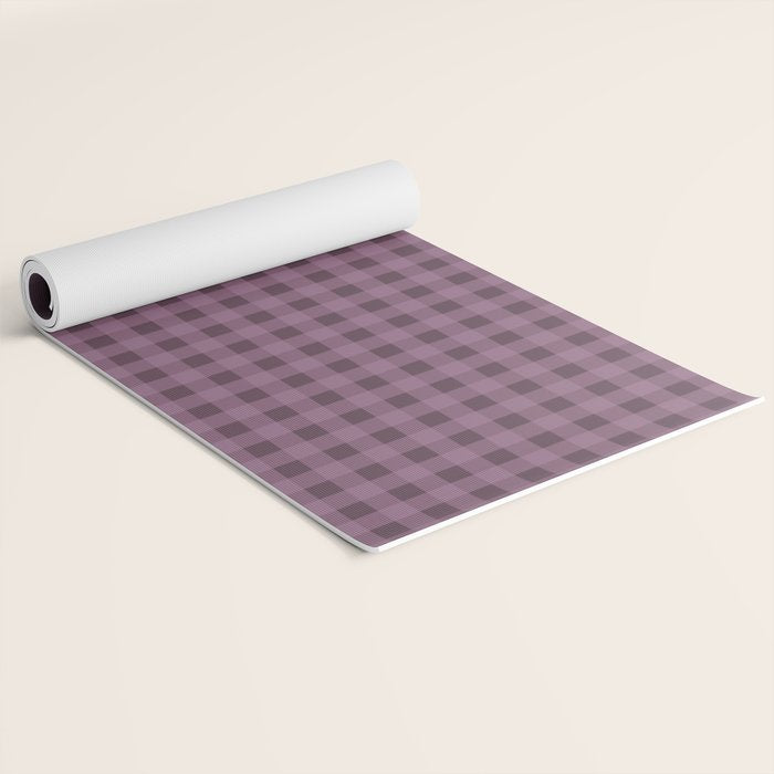 Gingham Check Pattern in Plum Mauve Yoga Mat Gallery Image 2