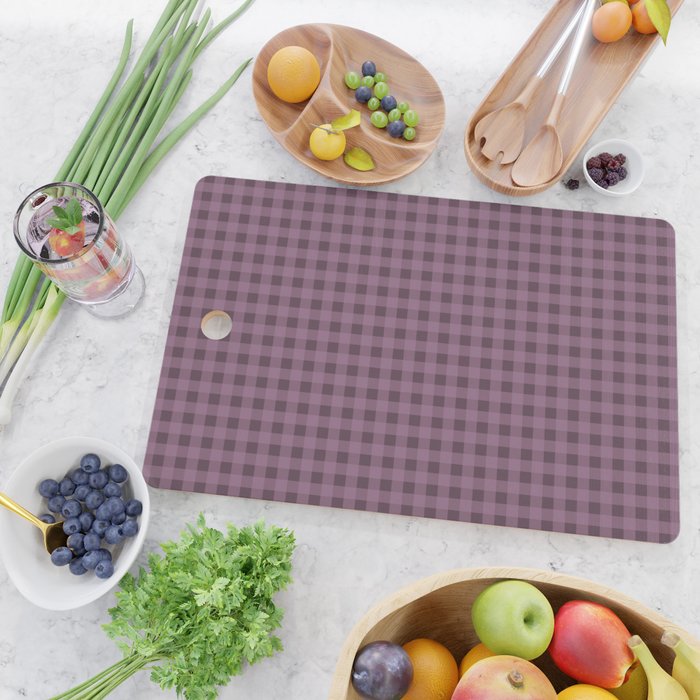 Gingham Check Pattern in Plum Mauve Cutting Board Gallery Image 2