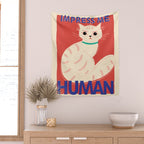 Impress Me Human Vintage Cat, Retro Illustration Wall Tapestry Gallery Image 2