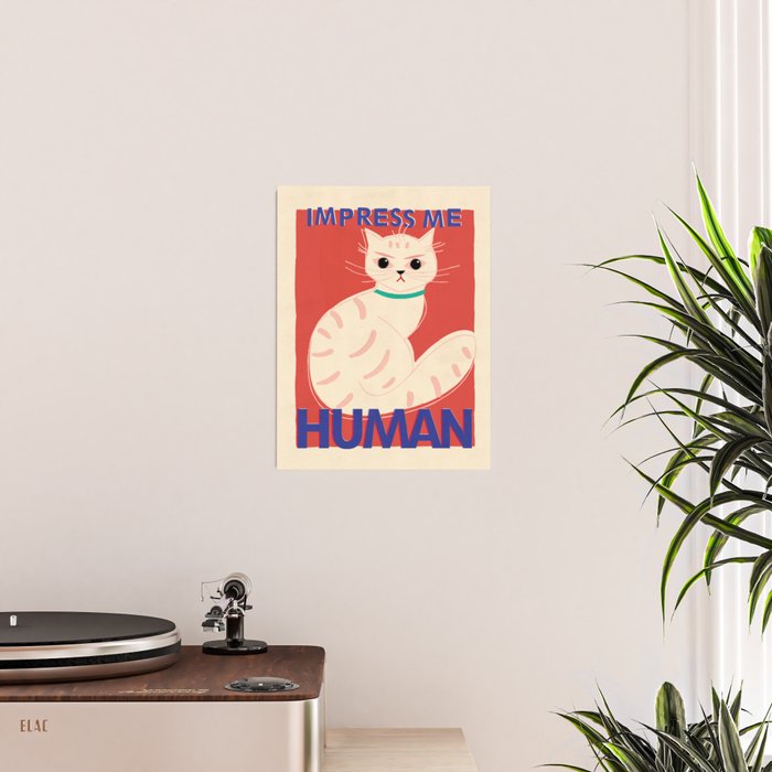 Impress Me Human Vintage Cat, Retro Illustration Poster Gallery Image 2