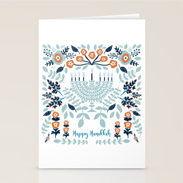 Floral Hanukkah Menorah Stationery Card Gallery Image 2
