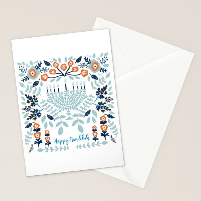 Floral Hanukkah Menorah Stationery Card Gallery Image 2