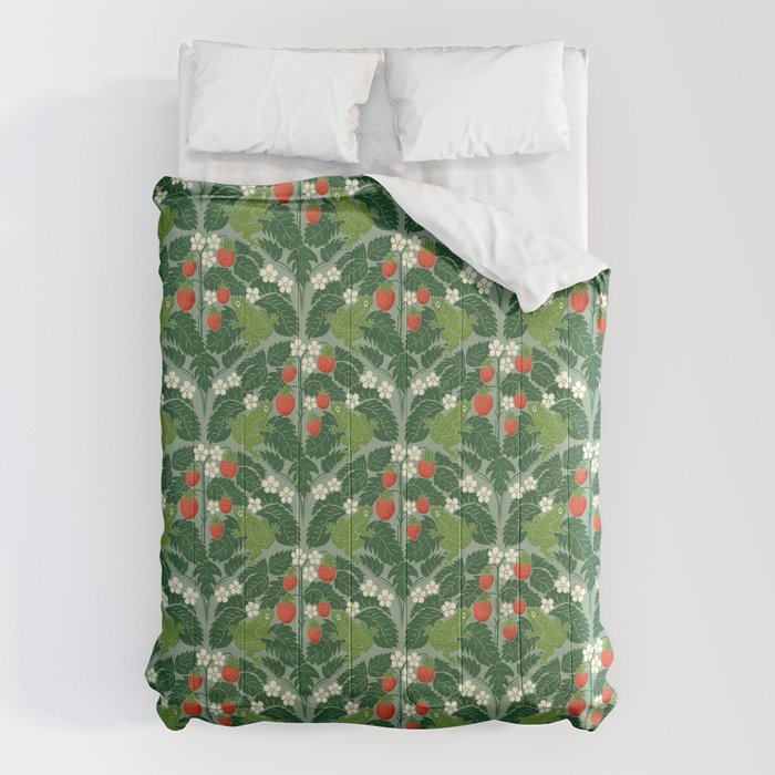 Frogs And Wild Strawberries On Pale Green Comforter Gallery Image 1