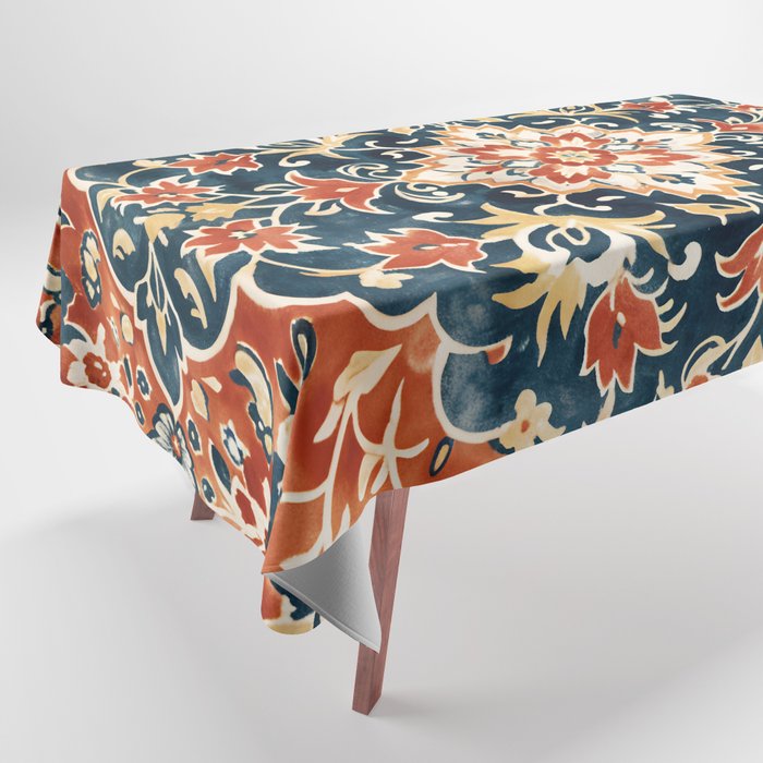 Indigo and Floral Spice Mandala Tablecloth Gallery Image 1