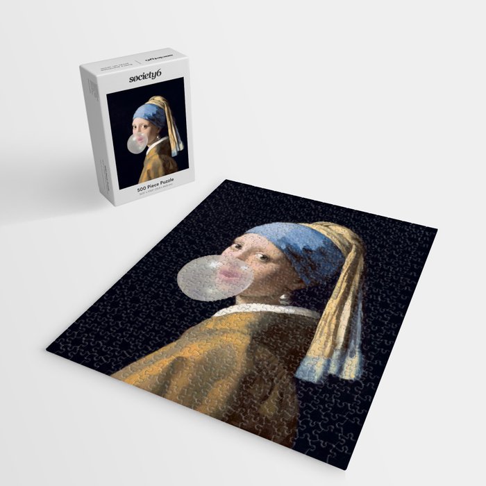Girl with pearl earring blowing bubble gum Jigsaw Puzzle Gallery Image 2